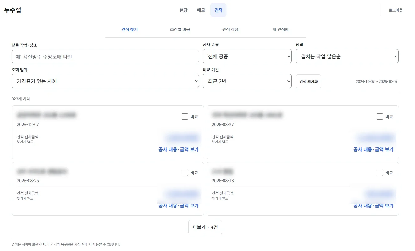 Estimate search across past cases